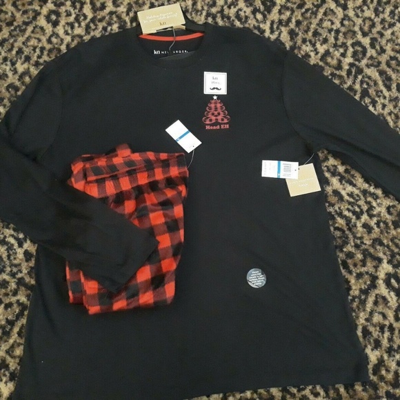 HEAD ELF Mens T Shirt Pajama SET Plaid Red Pants - Picture 2 of 4